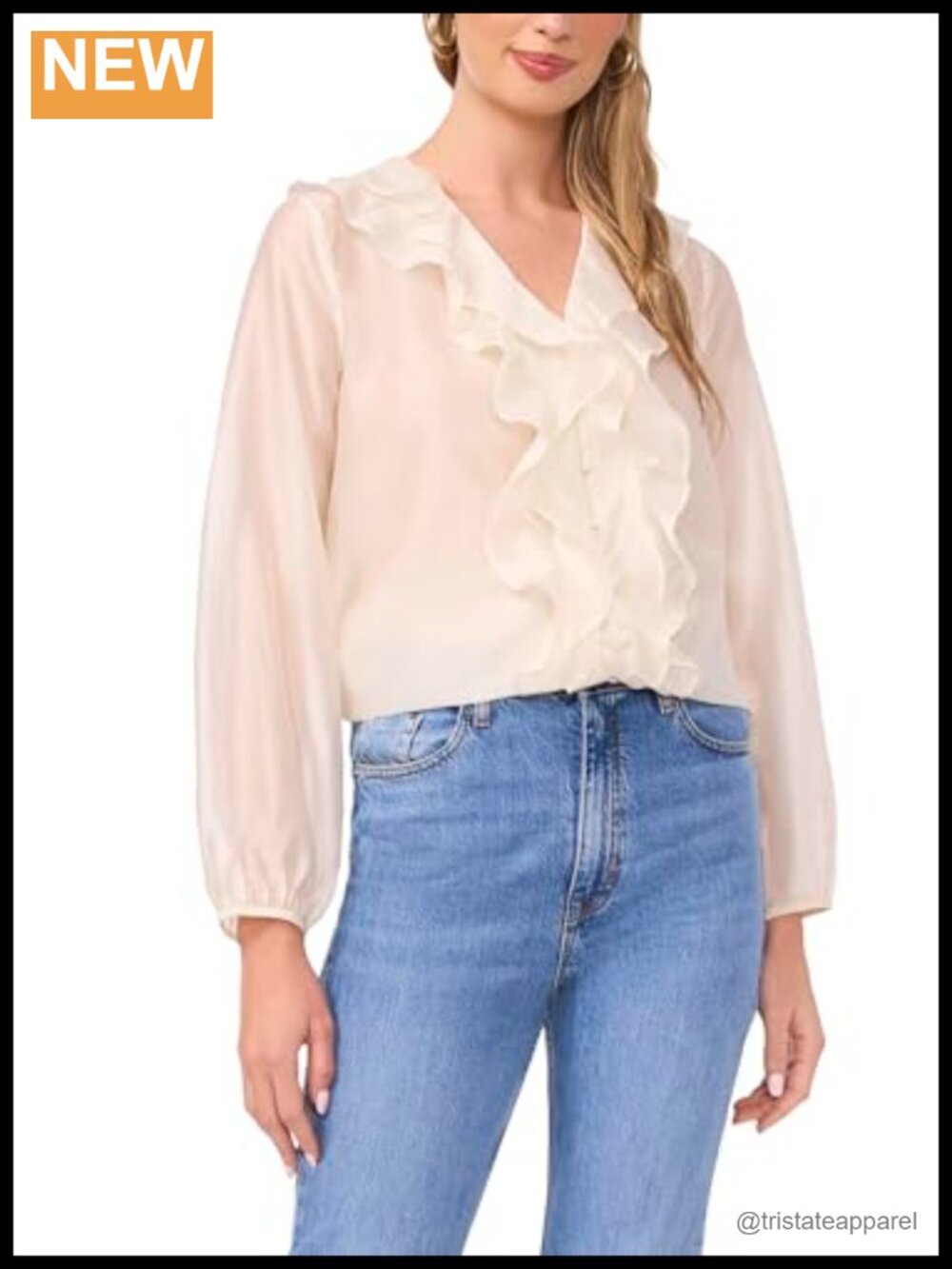 Vince Camuto Tencel Ruffle Front Long Sleeve Blouse